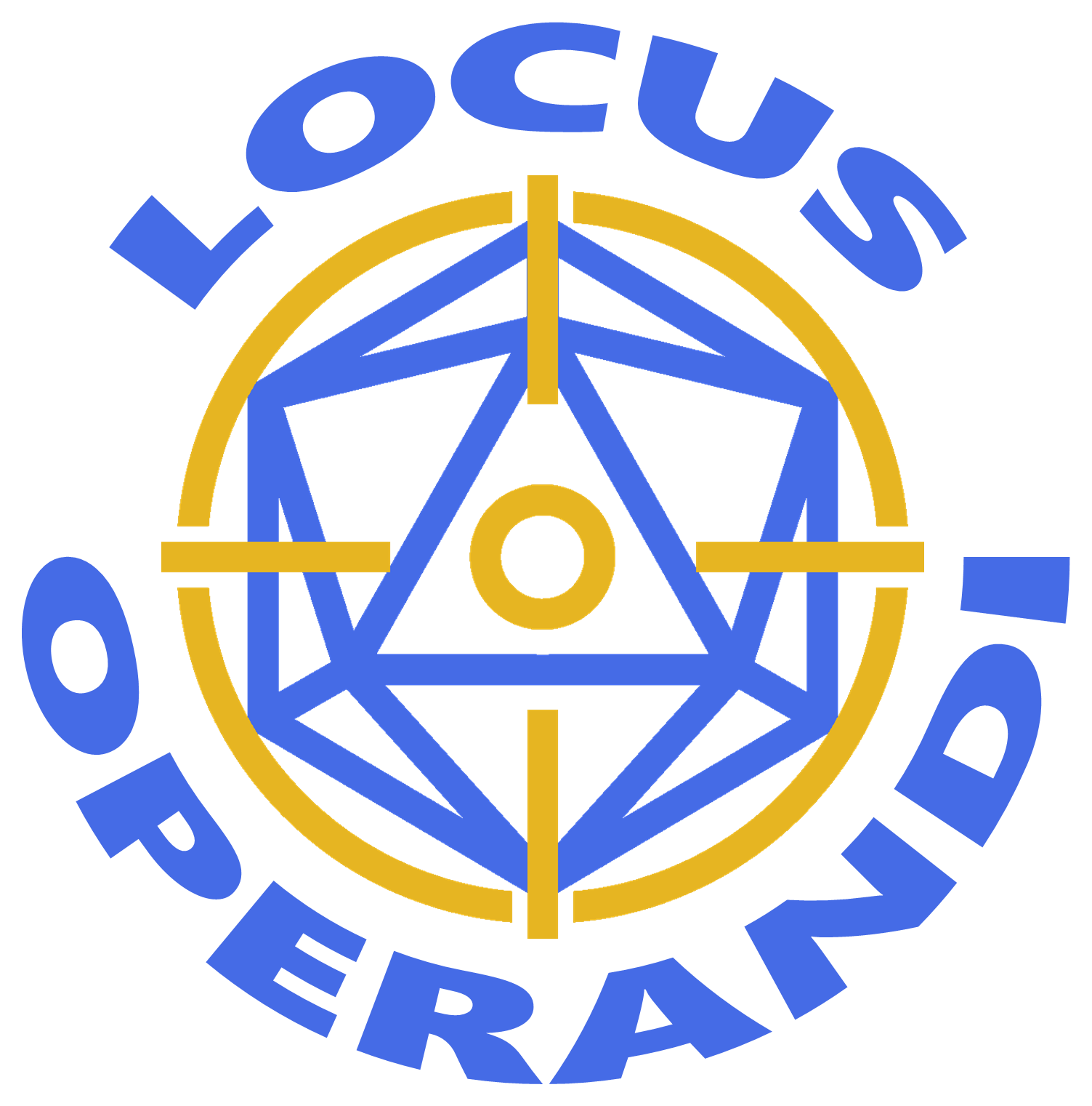 The official Locus Operandi tabletop logo.  It shows a reticle set on a D20 between the words Locus Operandi.